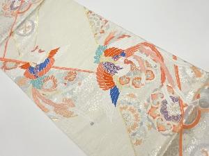 リサイクル　鳳凰に花々・華文模様織出し袋帯